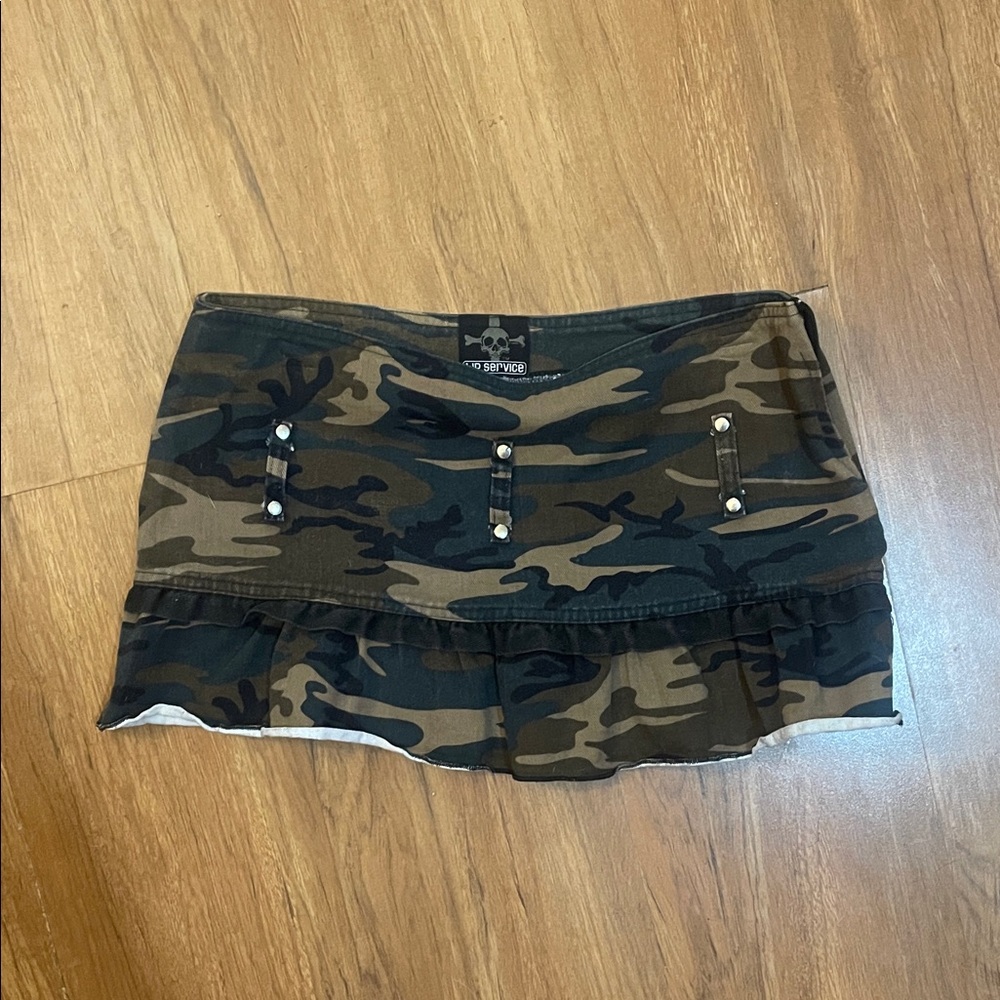 Lip Service Camouflage Mini Skirt with Stud Accents